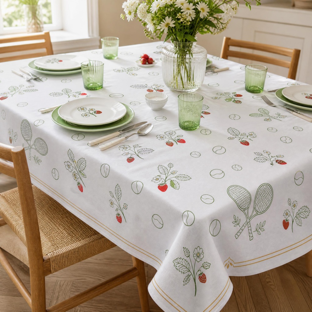 Table Tennis News Today - Strawberry & Tennis Racket Print Tablecloth,